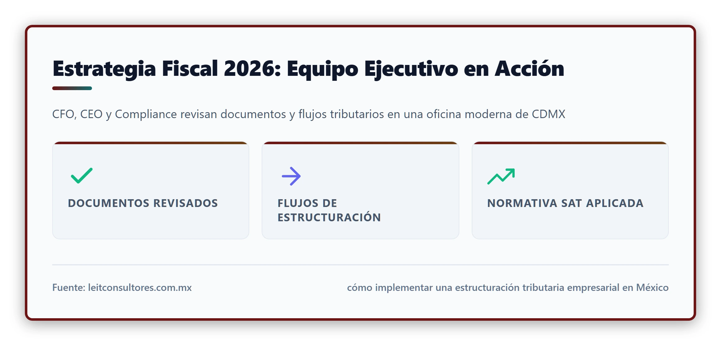 Ilustración fotorealista de un equipo de ejecutivos (CFO, CEO, Compliance Officer) revisando documentos fiscales y gráficos