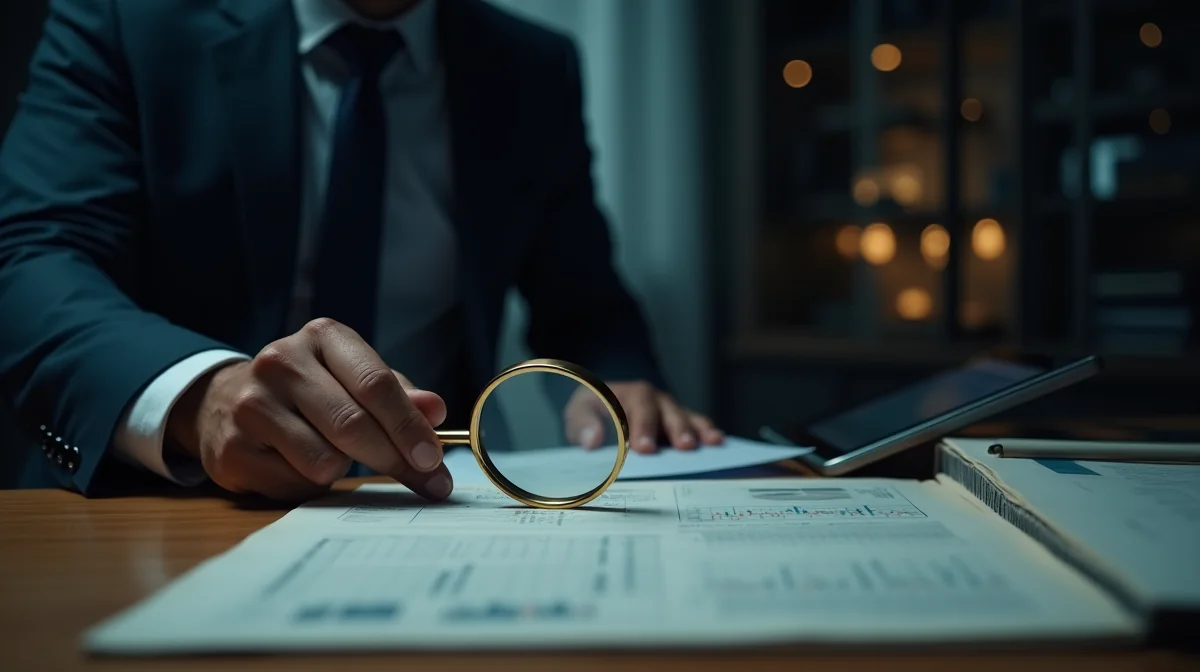 Imagen ilustrativa sobre Fotografía de un profesional revisando documentos fiscales con una lupa, simbolizando la importancia de la sustancia económica y la trazabilidad en la estructuración tributaria. para el artículo Estructuración Tributaria Empresarial 2026: Guía para Empresas en México