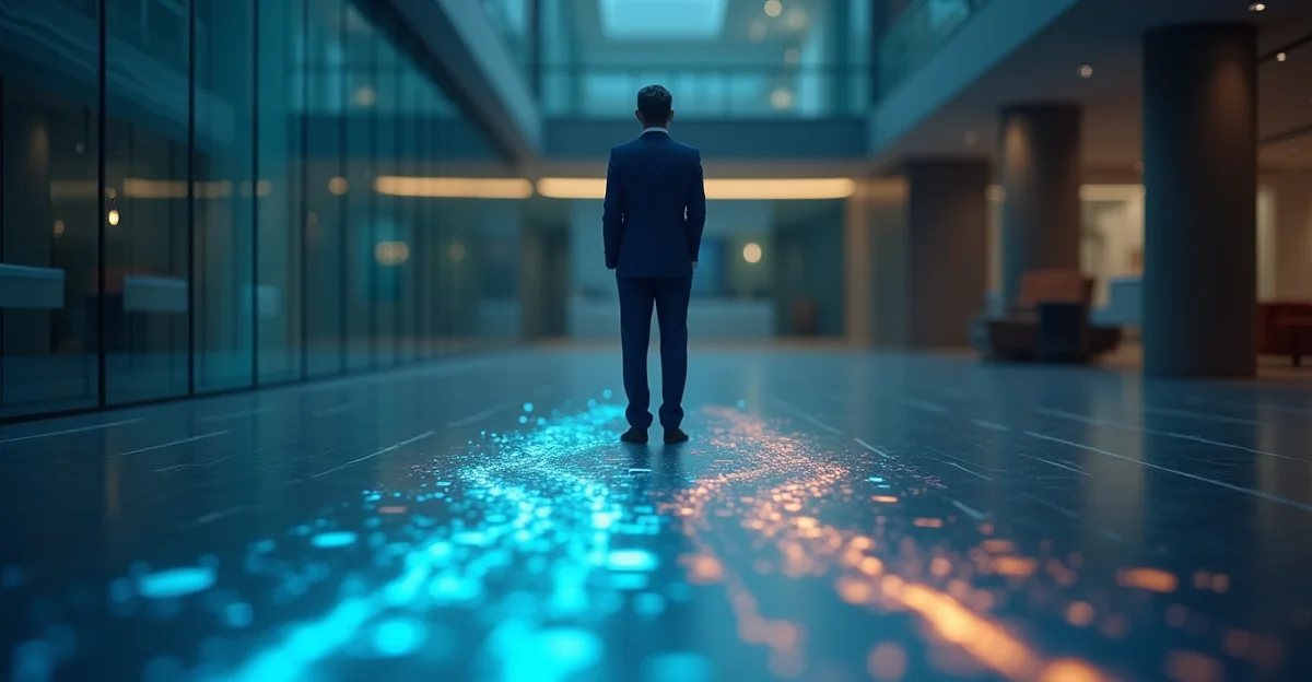Imagen ilustrativa sobre Ilustración fotorealista de un ejecutivo corporativo analizando dos caminos divergentes: uno con gráficos de optimización fiscal (estructuración tributaria) y otro con documentos legales y sellos de cumplimiento normativo. Ambiente profesional, tonos azules y grises, sin texto. para el artículo Estructuración Tributaria vs. Cumplimiento Normativo: ¿Cuál Priorizar en 2026?